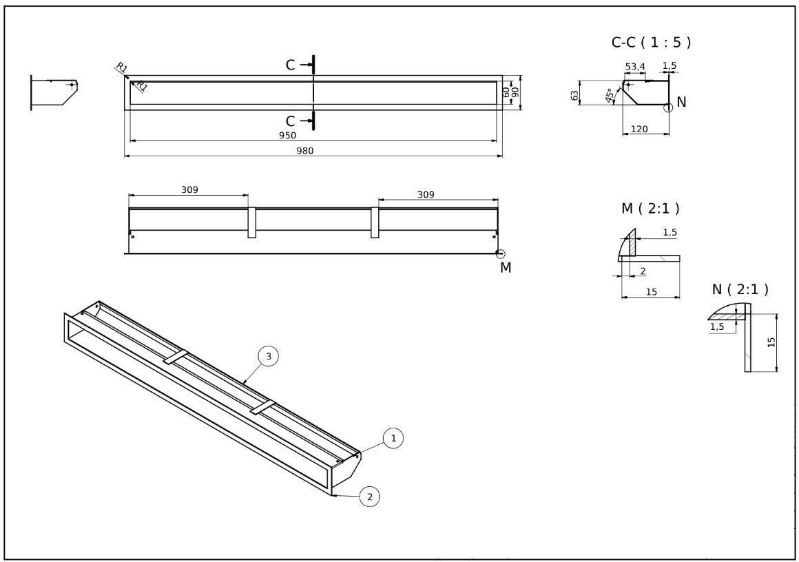 rysunek techniczny luftu kominkowego Defro Home 980x90 pole czynne 442 cm2