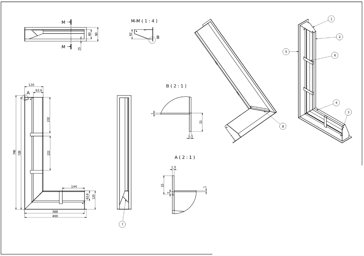 rysunek techniczny luftu kominkowego Defro Home 400x740x90 pole czynne 515 cm2